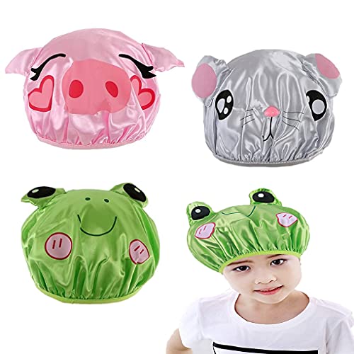 FineInno 3 Stück Kinder Duschhaube Kids Shower Cap Haarhaube Wasserdicht Dusche Hut Doppelschicht Wiederverwendbar Bath Hat (3 Stück Kinder Duschhaube) von FineInno