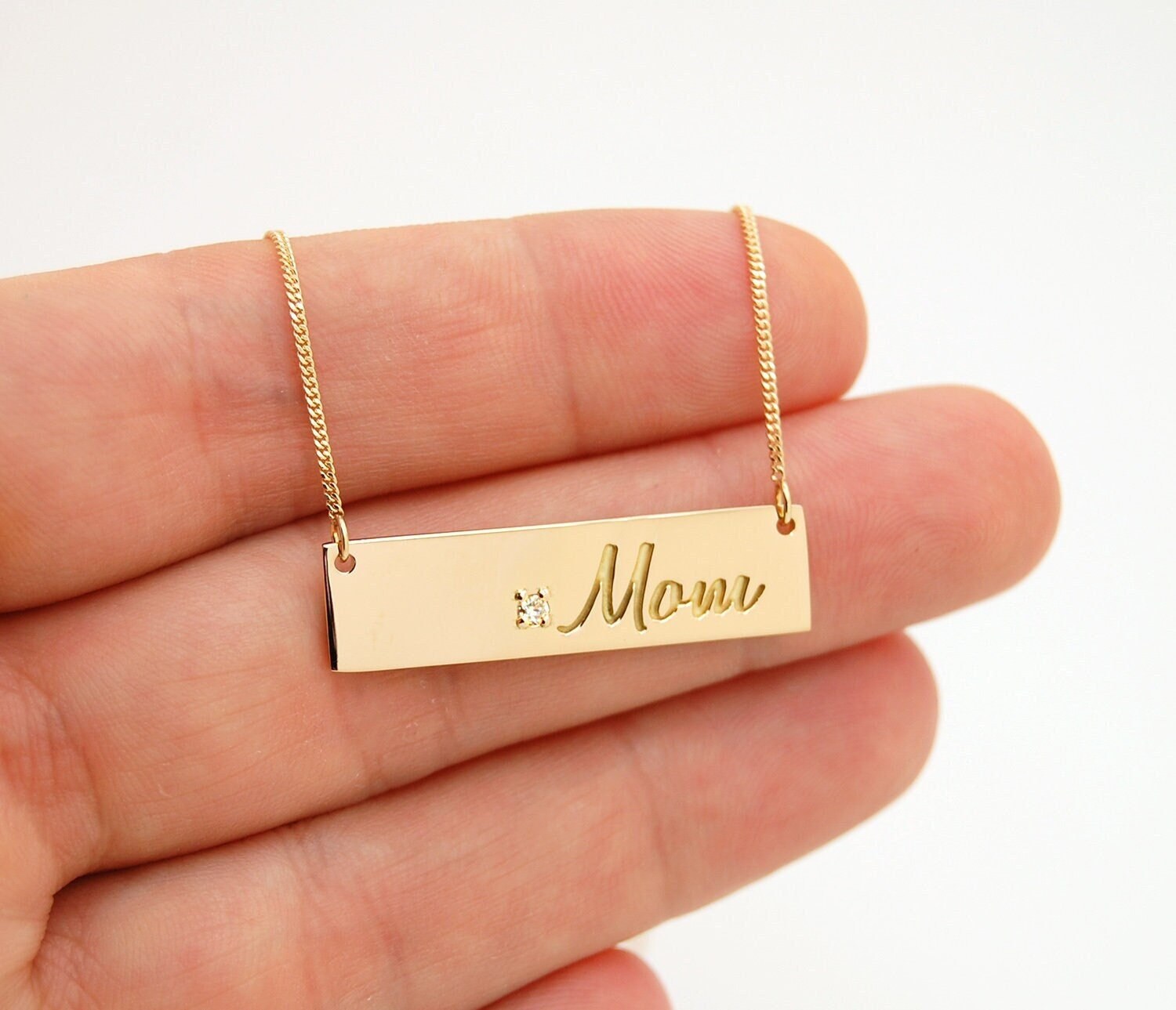 14K Benutzerdefinierte Typenschild Halskette Gold Bar Personalisierte Schmuck Für Frauen Mama Geschenk von FineJewelrySavenko