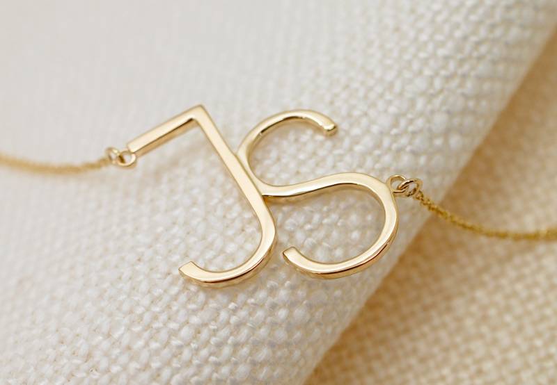 14K Gold Doppel Initialen Halskette Braut Personalisierte Schmuck Für Sie Weihnachtsgeschenke Benutzerdefinierte Monogramm Zwei Seitlich Anfang von FineJewelrySavenko
