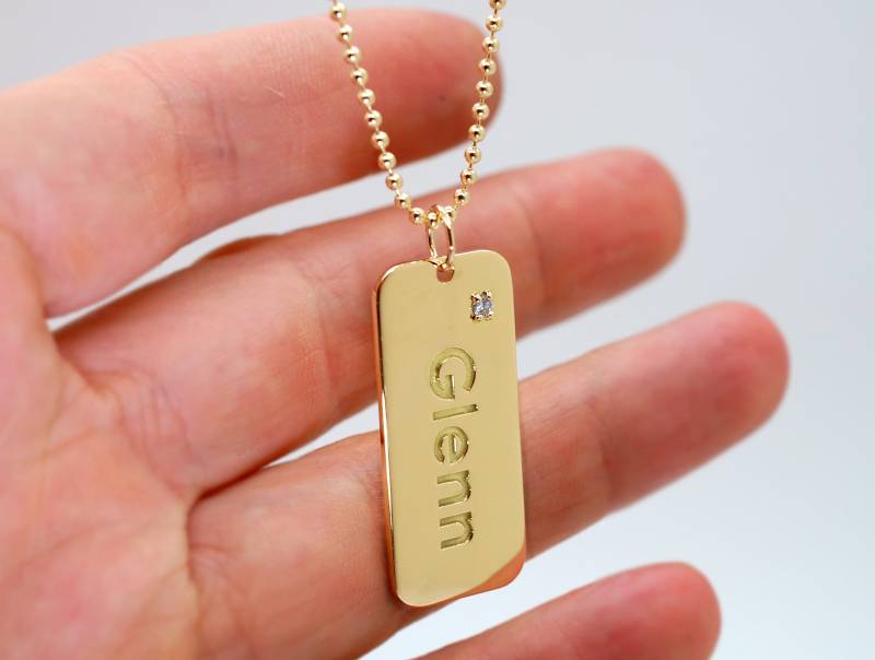 18K Gold Dog Tag Halskette Benutzerdefinierte Hundemarke Jahrestag Personalisierte Weihnachtsgeschenke Graviert Solid Anhänger Für Männer Für Frauen von FineJewelrySavenko