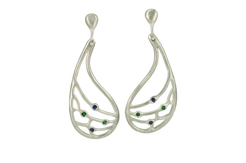 Edelstein Ohrringe, Blauer Saphir Und Grüner Tsavorit Silber Ohrhänger, Sterling Teardrop Ohrringe von FineJewelrySavenko