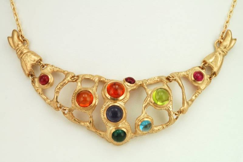 Große Goldkette Mit Neun Edelsteinen - Multi Edelstein Mehrfarbige 14K Gelbgold von FineJewelrySavenko