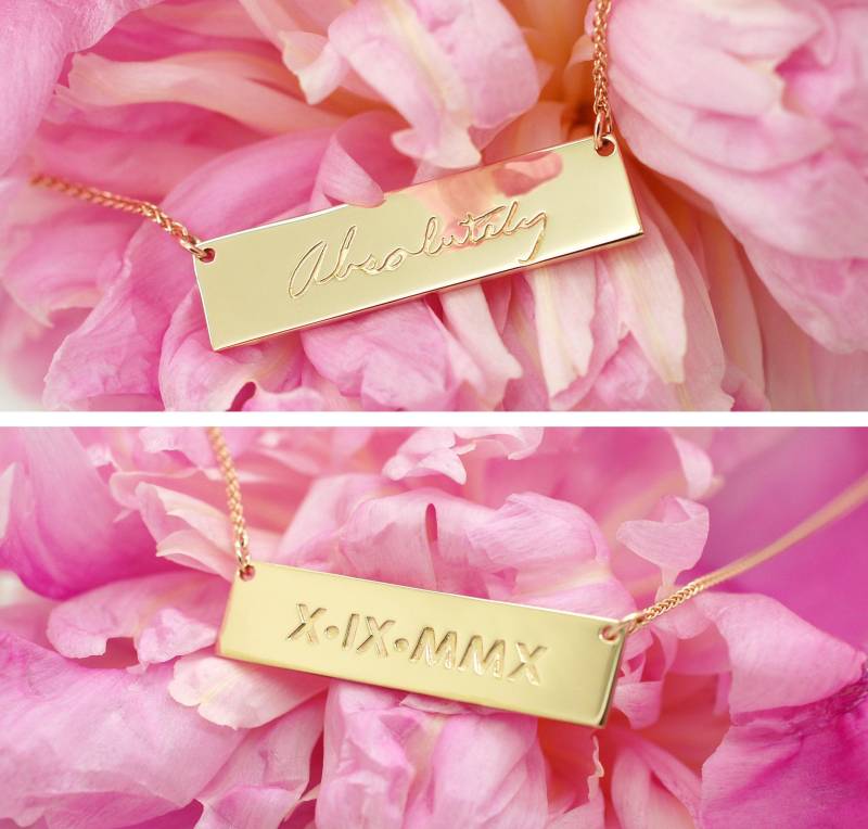 Hochzeit Datum Halskette Für Sie 14K Gold Braut Bar Mit Zahlen Vom Bräutigam Schwiegermutter Der Geschenk Am Hochzeitstag von FineJewelrySavenko