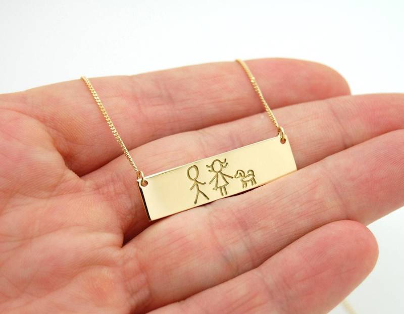 Jubiläum Halskette Bar 14K Gold Personalisiert Für Sie Handschriftliche Unterschrift Weihnachtsgeschenk Mama Kinder Haustiere Hunde Katzen von FineJewelrySavenko