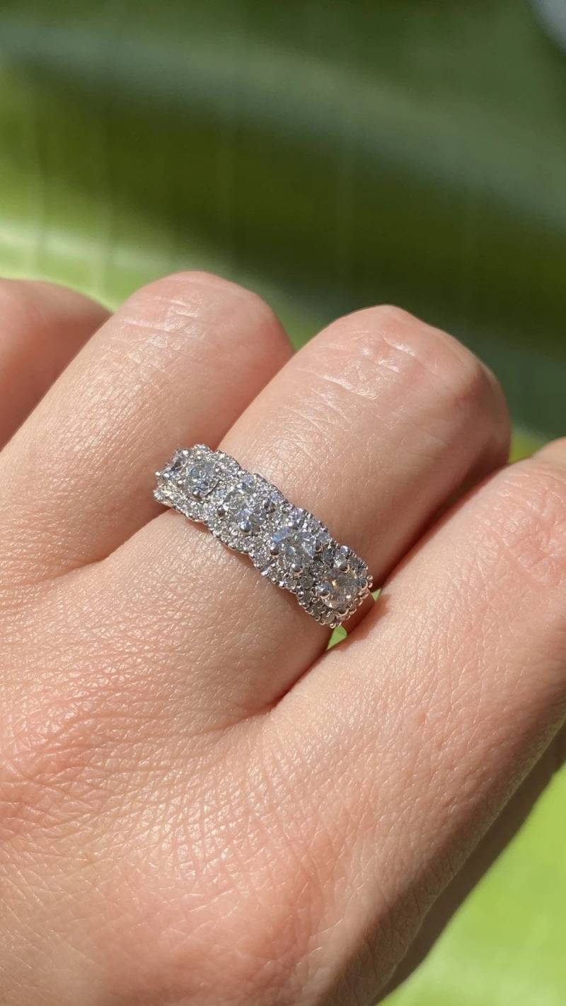 1.50Ct Diamant 5 Steinkissen Form Halo Runde Diamanten Ringe Trauringe Jubiläumsring Platin 18K 14K Weiß Gelb Roségold von FineJewlers