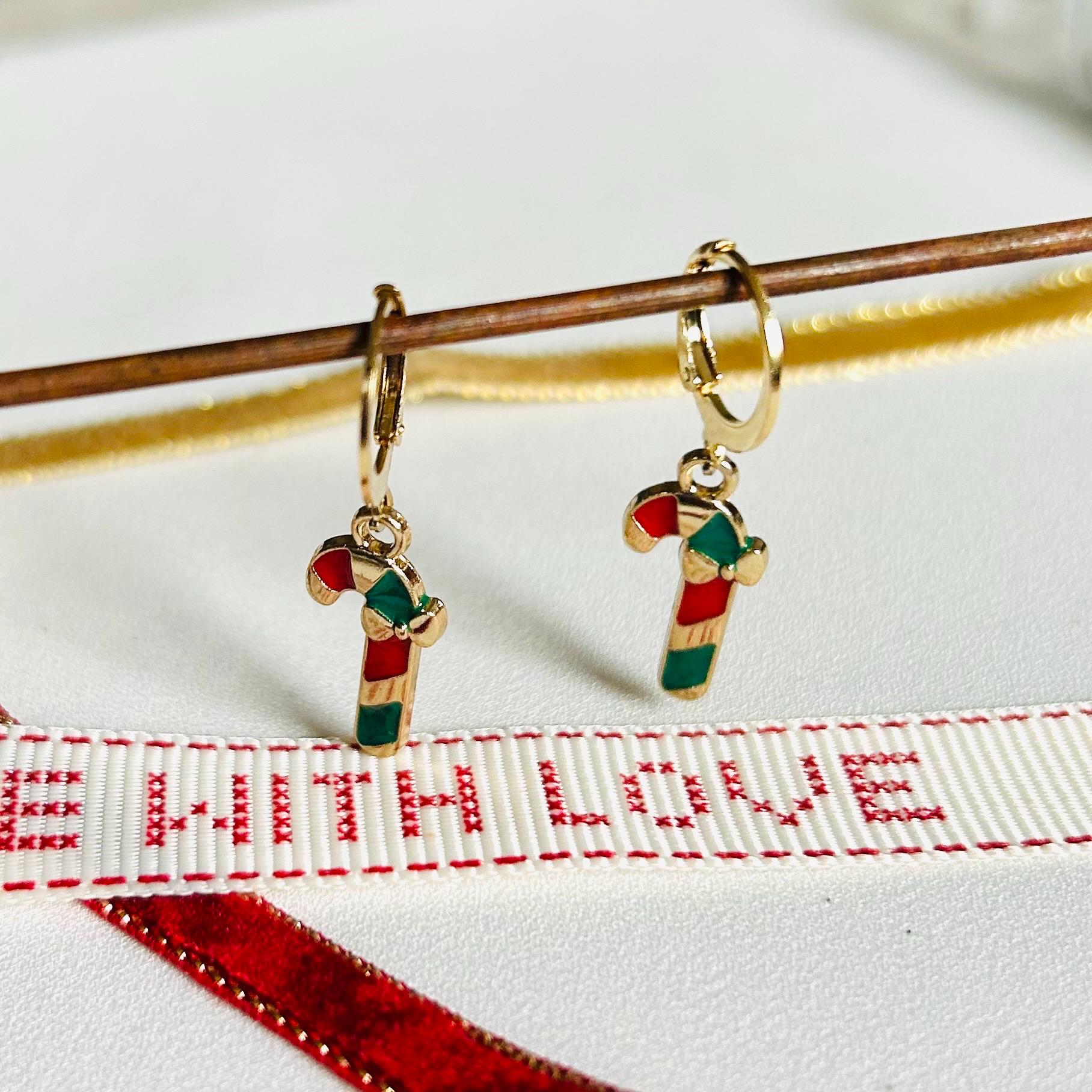 Candy Ohrringe | Xmas Gold Creolen Hängeohrringe Weihnachtsschmuck Zuckerstange von FineLineHH