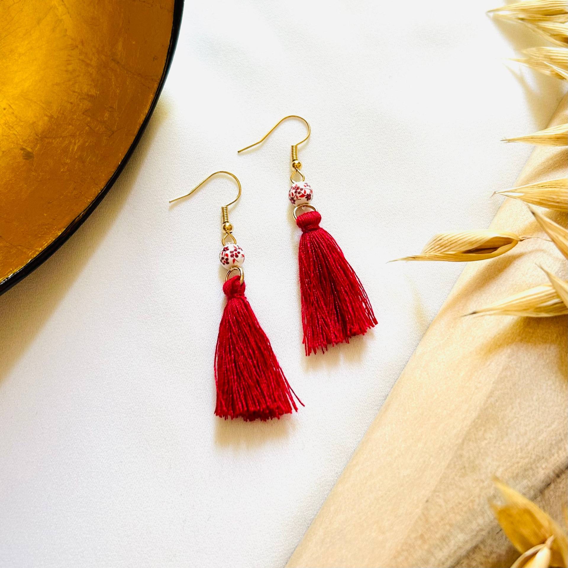 Rory Ohrringe | Weinrot Gold Mit Perle Blumenperle Perlenohrringe von FineLineHH