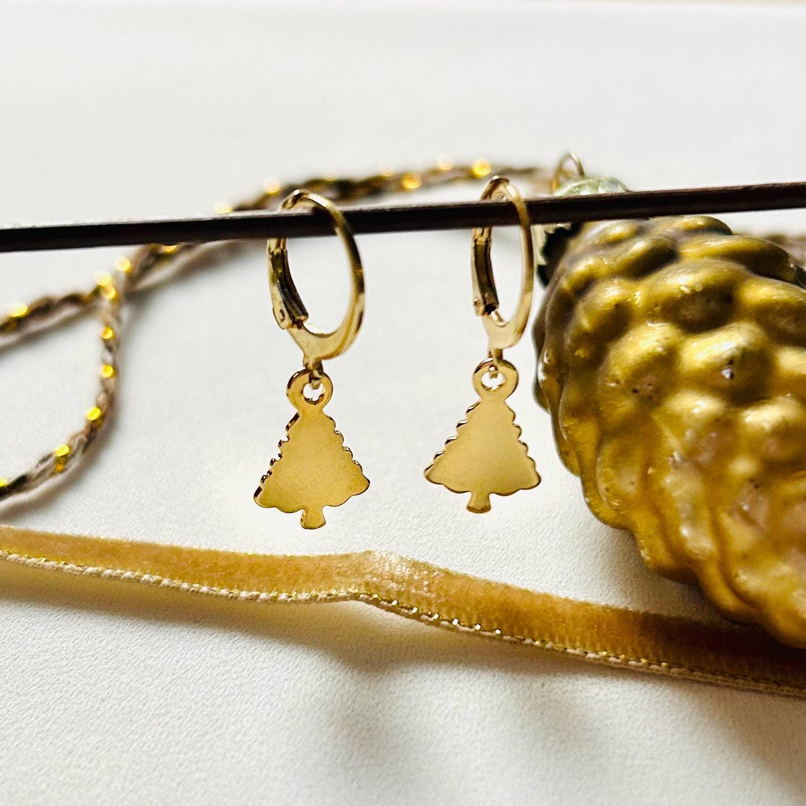 Tannenbaum Ohrringe | Xmas Gold Creolen Hängeohrringe Weihnachtsschmuck von FineLineHH