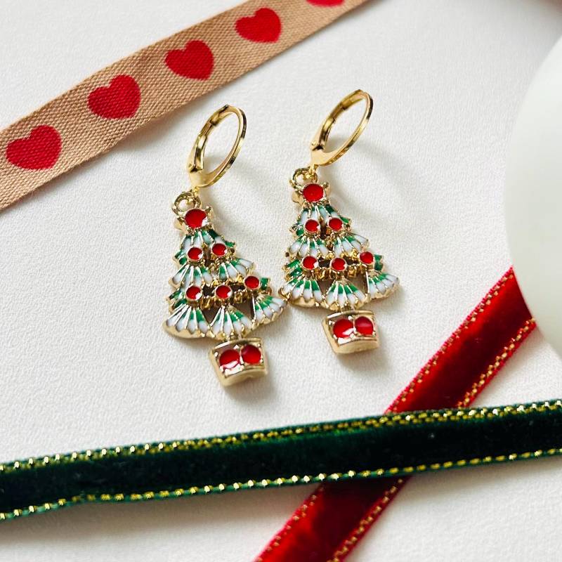 Tannenbaum Ohrringe | Xmas Gold Creolen Hängeohrringe Weihnachtsschmuck von FineLineHH