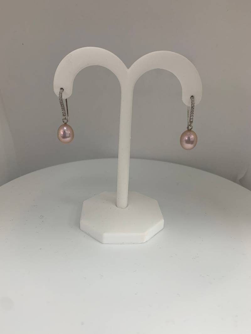 Süßwasser Rosa Tropfen Form Perlendraht Ohrringe .925 Sterling Silber Und Cz Edelsteine von FinePearlsUSA