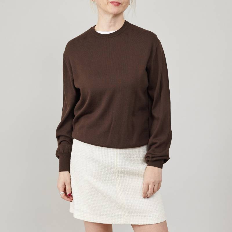 Vintage Pullover Aus Merinowolle Brauner Mit Rundhalsausschnitt Und Ellbogenpatches | Größe S-M von FineThee
