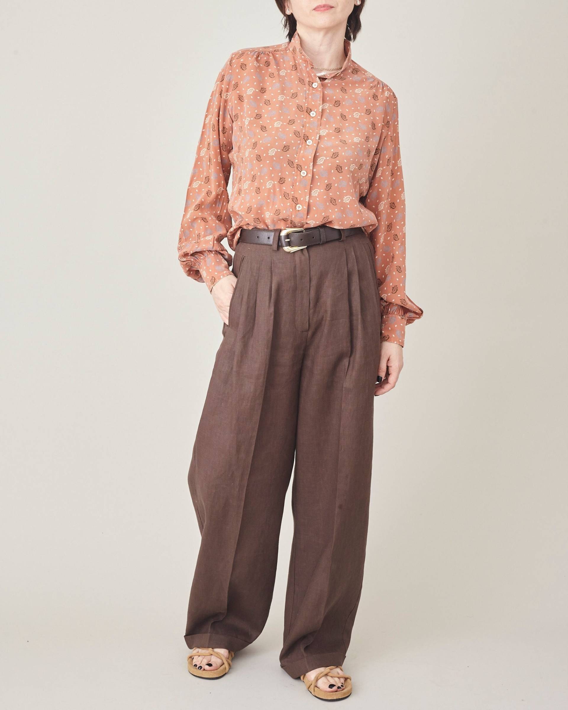 Vintage Seidenbluse Für Damen Gr. S-M | Kupfer Seide Button Up Bluse Ftv1331 von FineThee