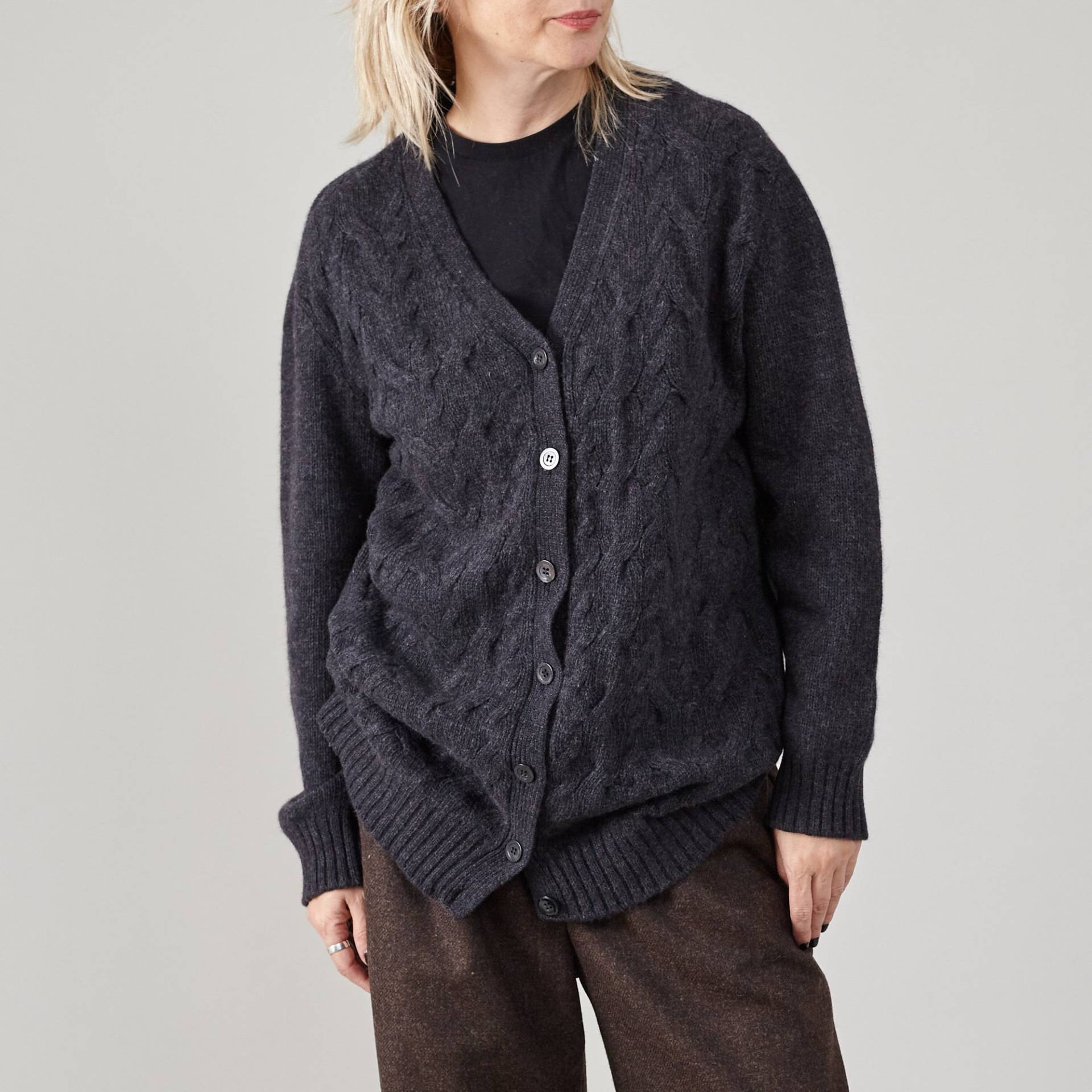 Vintage Wolle Angora Strickjacke Für Frauen Größe S - M | Graue Mit V-Ausschnitt Und Zopfmuster Ftv545 von FineThee