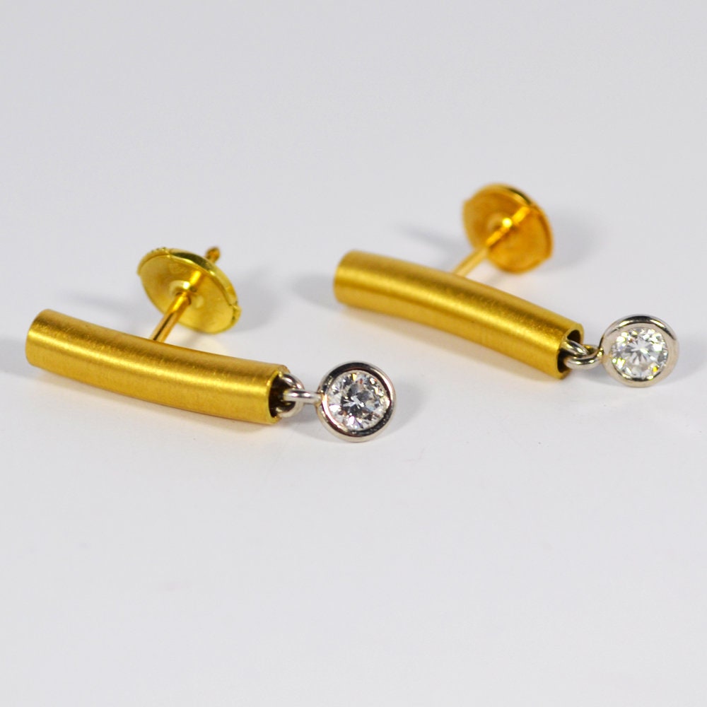 Gelbgold 750 Ohrstecker Mit 2 Brillanten 0, 5Ct. Si/W. Made in Germany von FinejewelsFrankfurt