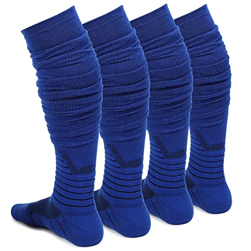 Finerview Scrunch Fußballsocken 2 Paar, extra lange gepolsterte Sportsocken für Damen und Herren, blau, Large von Finerview