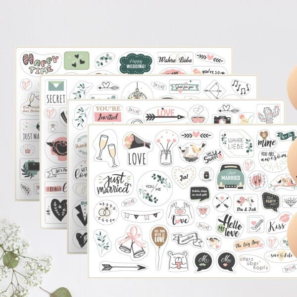 Fines Papeterie 200 Aufkleber HOCHZEIT * Sticker für Gästebuch und Fotoalbum * von Fines Papeterie