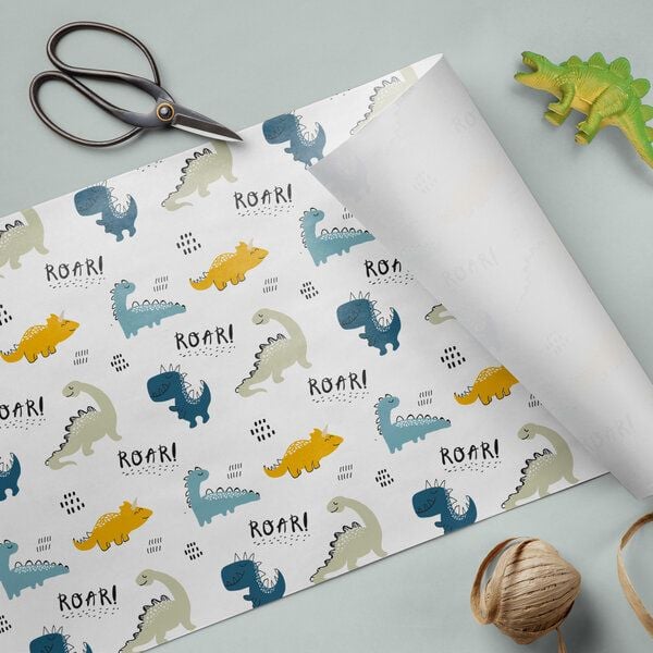 Fines Papeterie Geschenkpapier mit Dino Motiv * für Kinder * auf Rolle * 300x47 cm * von Fines Papeterie