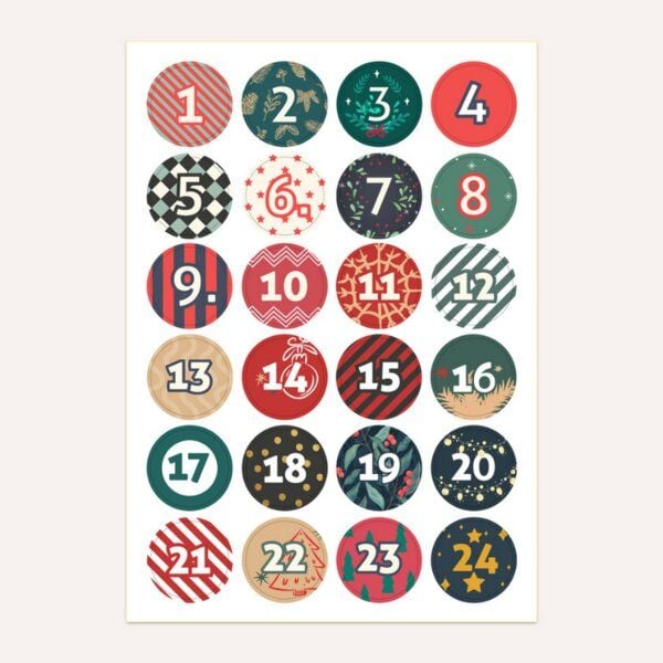Fines Papeterie Zahlen Sticker für Adventskalender mit verschiedenen Motiven von Fines Papeterie
