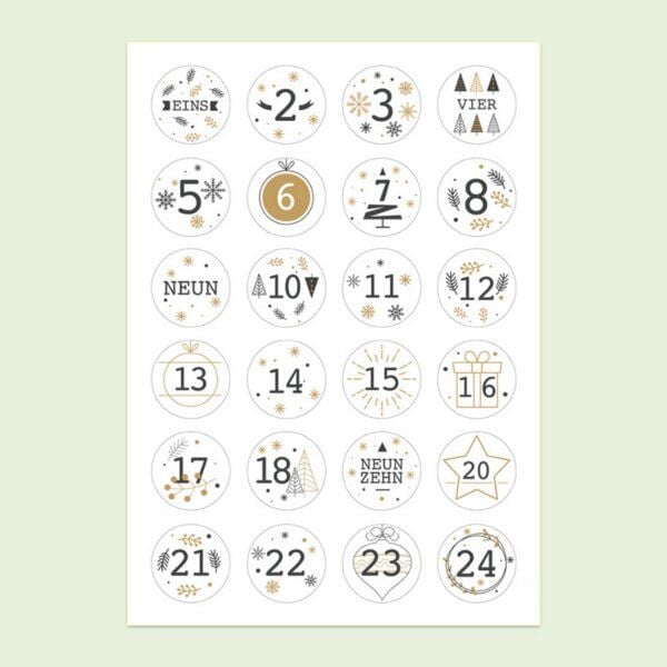 Fines Papeterie Zahlen Sticker für Adventskalender mit verschiedenen Motiven von Fines Papeterie