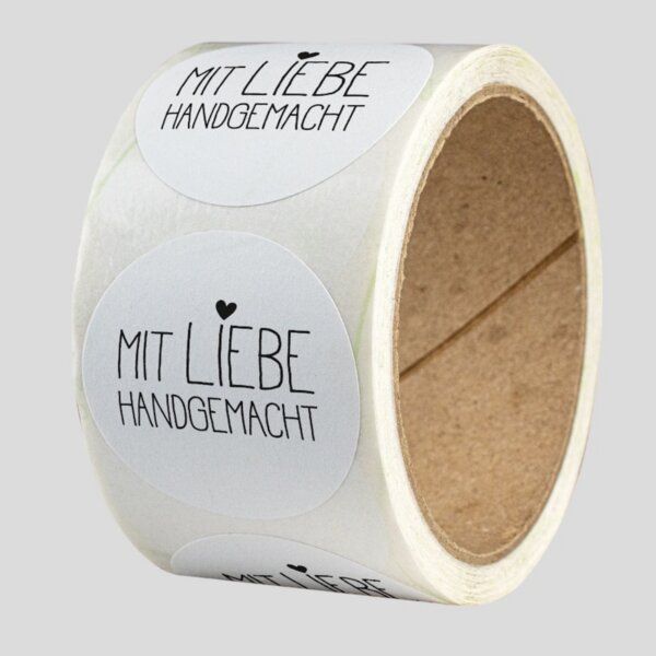 Fines Papeterie ab 50 Aufkleber * Mit Liebe handgemacht * für Geschenke und Verpackungen * 4cm rund * Naturpapier * auf Rolle von Fines Papeterie
