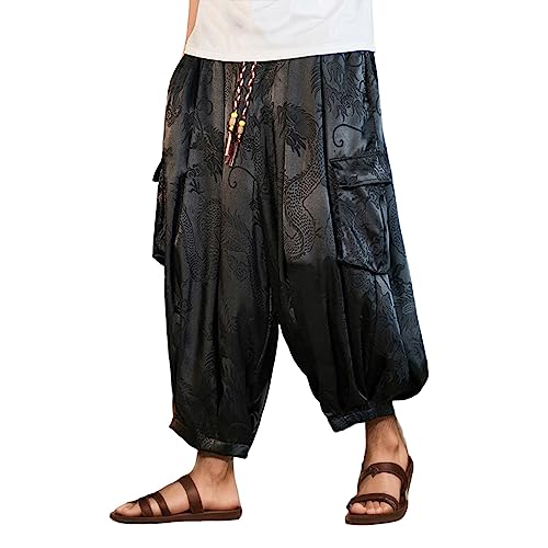 Freizeithose Herren Loose Fit Sommerhose - Harem Ballonhose Pluderhose - Weite Beine Yoga 3/4 Hose Zigeuner Aladin Freizeit Kleidung für Männer von Finetyu