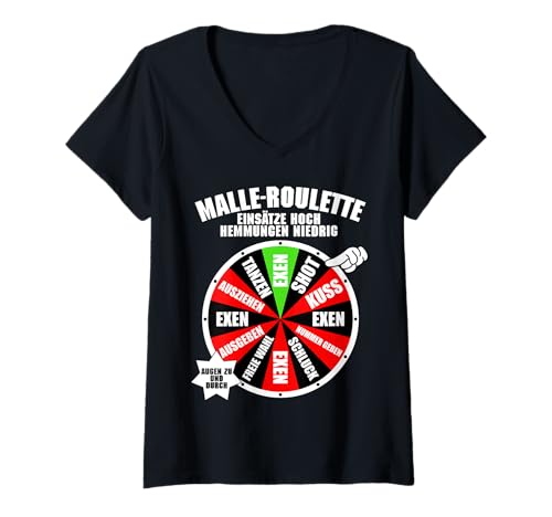 Damen Malle-Roulette Augen zu und durch Mallorca JGA Vatertag T-Shirt mit V-Ausschnitt Damen Malle-Roulette Augen zu und durch Mallorca JGA Vatertag T-Shirt mit V-Ausschnitt von Finger Roulette Malle Party Outfit Herren