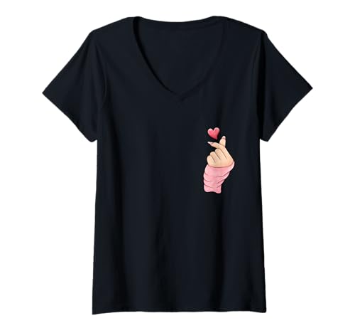 Damen Finger mit Herz, lustiges Unisex-Design für Männer und Frauen T-Shirt mit V-Ausschnitt Damen Finger mit Herz, lustiges Unisex-Design für Männer und Frauen T-Shirt mit V-Ausschnitt von Finger With Heart Funny Unisex Design Tee