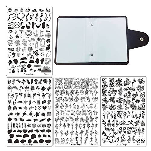FingerAngel Nagelkunst-Stempelplatten 4PCS Nail Art Stempelplatten mit Stempelbild-Platten, Nagelpflege-Tools, Organizer für Platten XL11-14 von FingerAngel