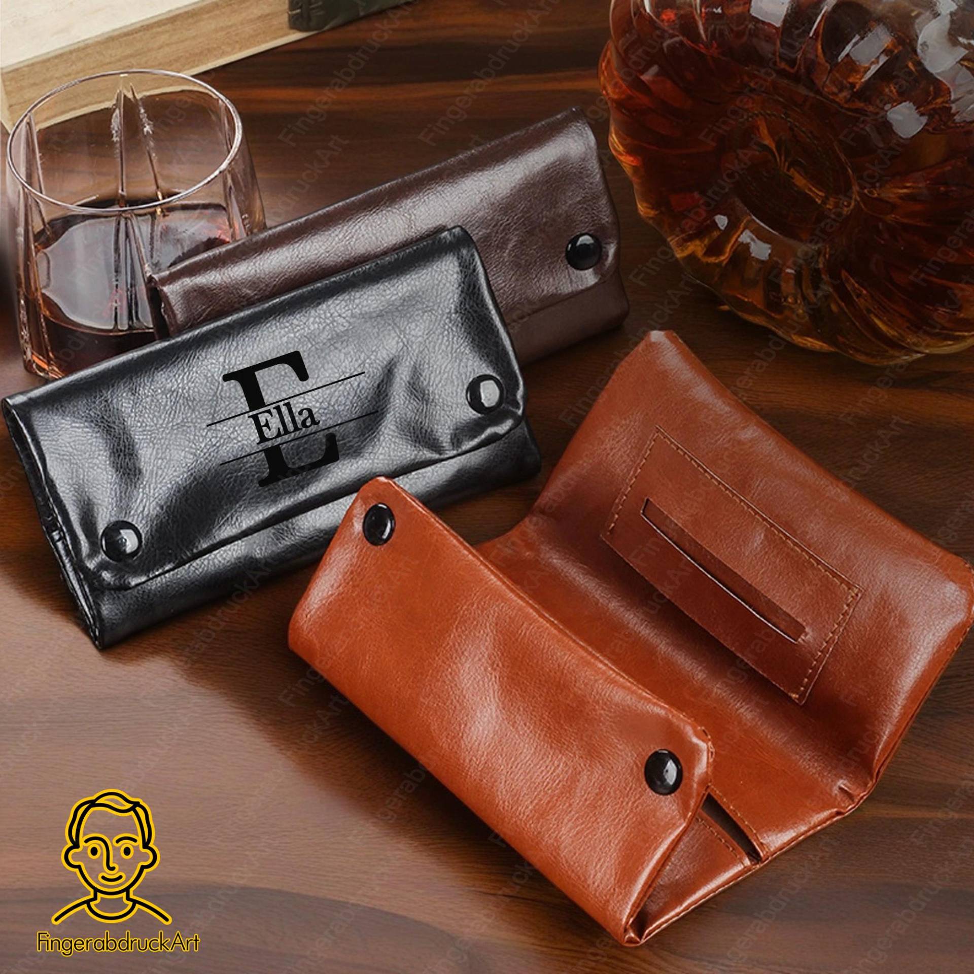 Personalized Handmade Leather Tobacco Pouch, 3-Fold With Snap Buttons, Mens Case, Pouch, Leather Accessories, Him Gifts von FingerabdruckArt