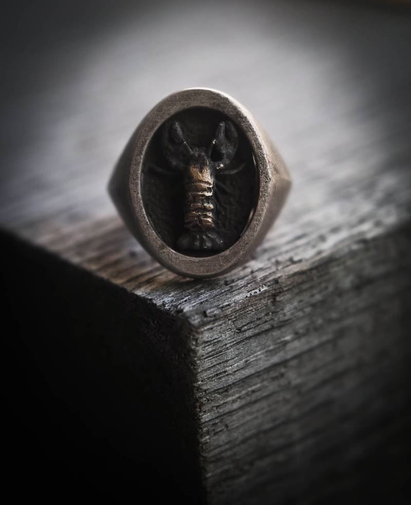 Ring Aus Oxidiertem Silber Und Hummer Messing, Sterlingsilber Chevalier-Kollektion „Cheva" von FingersOverkill