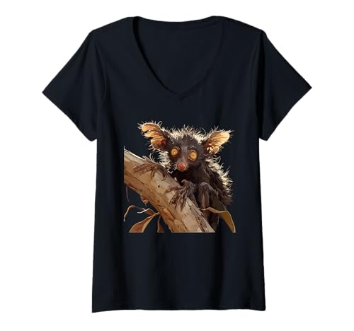 Damen Aye-Aye Fingertiere Fingertier T-Shirt mit V-Ausschnitt Damen Aye-Aye Fingertiere Fingertier T-Shirt mit V-Ausschnitt von Fingertiere Fingertier Geschenk Shop