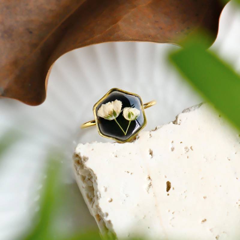 Weißer Schleierkraut Harz Ring Einstellbar Handgemachte Getrocknete Blumen Schmuck Geschenke Für Sie von FingertipGarden