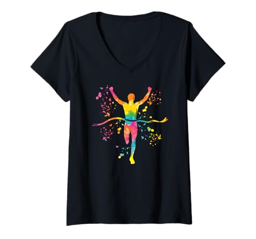Damen Marathoner Colorsplash Running Finisher Marathon für Kinder T-Shirt mit V-Ausschnitt Damen Marathoner Colorsplash Running Finisher Marathon für Kinder T-Shirt mit V-Ausschnitt von Finisher Marathon Athlete Running Coaches