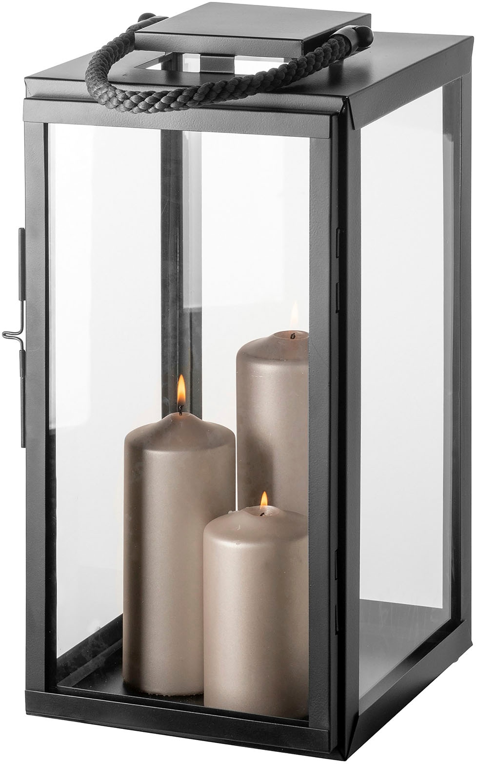 Fink Kerzenlaterne "SEVILLA" Kerzenhalter, schwarz pulverbeschichtet, mit grauer Nylonkordel von Fink