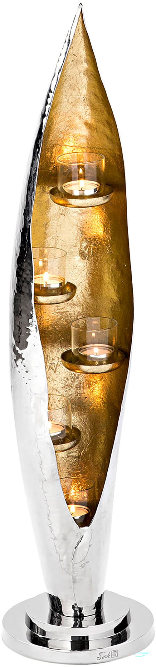Fink Windlicht "CAVA, mit feiner Hammerschlagstruktur" aus Aluminium und Glas, 5-flammig, Höhe ca. 70 cm von Fink