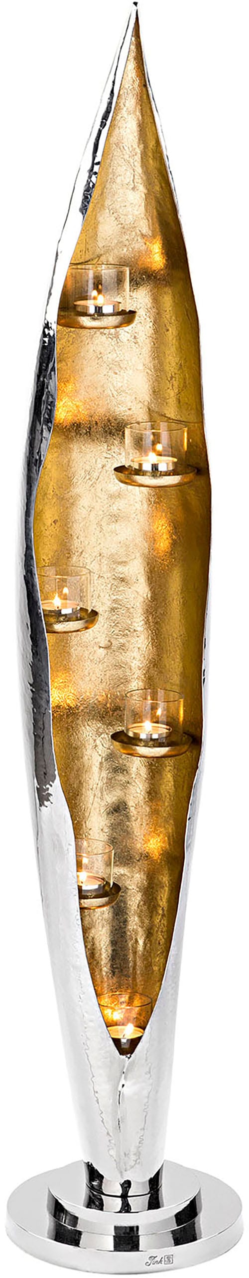 Fink Windlicht "CAVA, mit feiner Hammerschlagstruktur" aus Aluminium und Glas, 6-flammig, Höhe ca. 110 cm von Fink