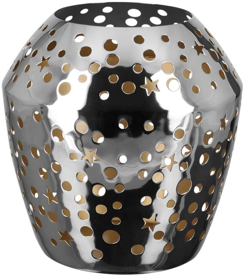 Fink Windlicht "SHEILA, mit kreis- und sternenförmigen Cut-Outs" silberfarben, aus Eisen - vernickelt von Fink