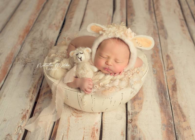 Mütze Mit Schäfchen Kuscheltier Filz Tier Newborn Handmade Fotografie Photo Foto Props Deko Baby Kinder Photoshop von FinkHandmade