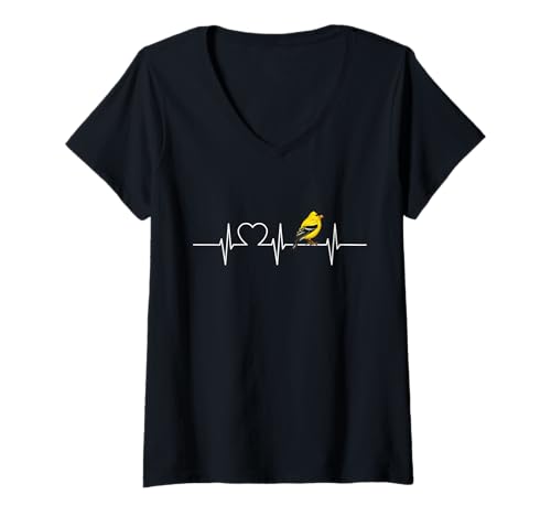 Damen Fink Herzschlag Finken Fink T-Shirt mit V-Ausschnitt Damen Fink Herzschlag Finken Fink T-Shirt mit V-Ausschnitt von Finken Fink Tier Shop