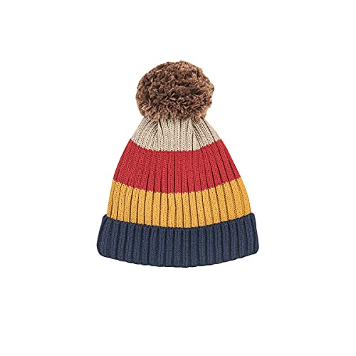 Finkid Pompula Gestreift-Bunt - Warme Kinder Grobstrick Bommelmütze, Größe 50 - Farbe Navy - Red von Finkid
