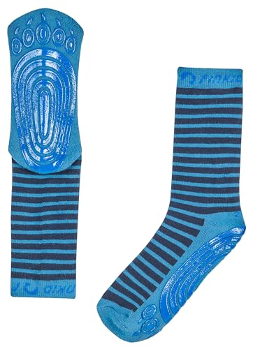 Finkid Tapsut Gestreift-Blau - Vielseitige bequeme Kinder Antirutsch-Socken, Größe EU 31-34 - Farbe Real Teal - Navy von Finkid