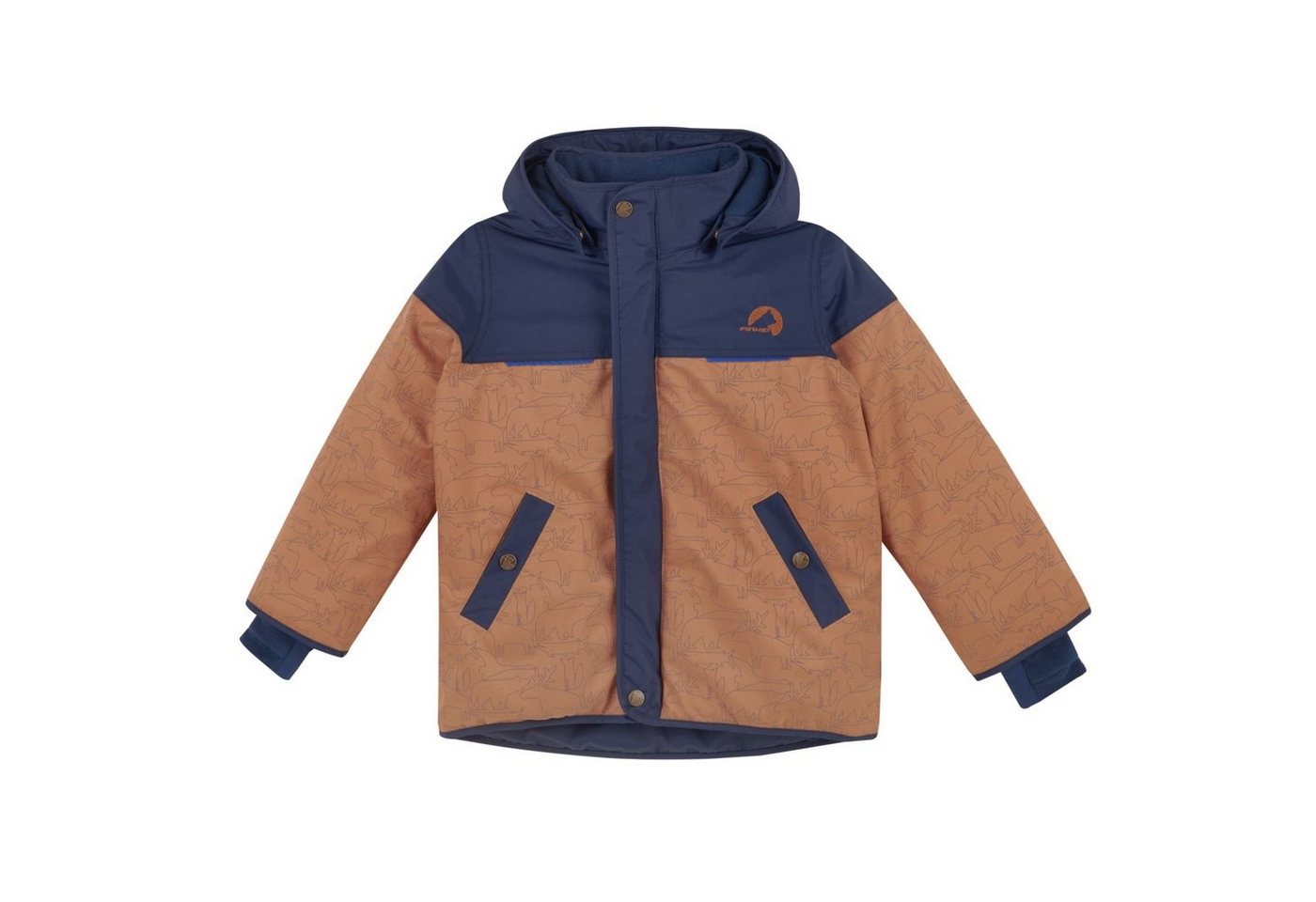 Finkid Winterjacke Koira Ice Winterparka mit Reflektierendem Print Almond/Navy 130/140 Winterjacke Jacke Kinder Mantel reflektierenden Print von Finkid