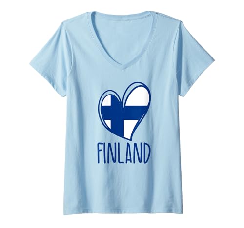 Damen Patriotische finnische Herz-Grafik Finnland-Flagge Kinder Mädchen T-Shirt mit V-Ausschnitt von Finland Finnish Flag Designs