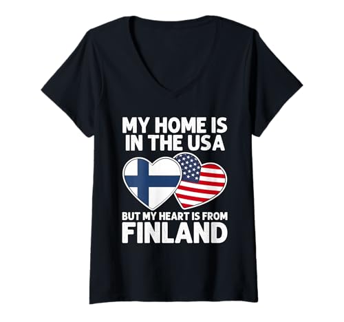 Damen My Home USA My Heart Finnland Finnish American Pride Flagge T-Shirt mit V-Ausschnitt Damen My Home USA My Heart Finnland Finnish American Pride Flagge T-Shirt mit V-Ausschnitt von Finland Pride Flag Apparel