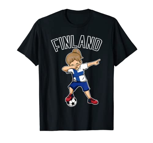 Dabbing Fußball Mädchen mit Finland Trikot Kinder Finnland T-Shirt Dabbing Fußball Mädchen mit Finland Trikot Kinder Finnland T-Shirt von Finland Trikot und Tshirt für Kinder und Damen