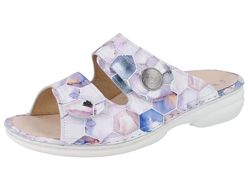 FINN COMFORT Sansibar Damen Pantolette weiß blau berry Panal Glattleder von Finn Comfort