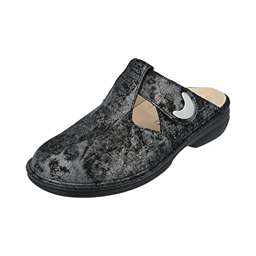 Finn Comfort Belem Neroargento (Silberschwarz) - Clogs - Damenschuhe Pantolette/Zehentrenner, Schwarz, Leder (alfa) von Finn Comfort