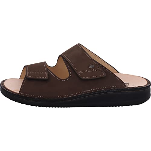 Finn Comfort Herren Pantoletten Sandalen RIAD Pantolette Veloursleder Fußbett Bequem Freizeit uni pantolette schlappen haussschuhe eias braun wechselfußbett klettverschluss von Finn Comfort