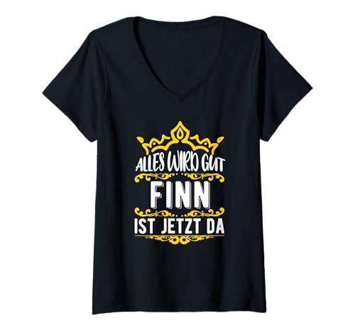 Damen Alles wird gut! Finn ist jetzt da! Vorname Finn T-Shirt mit V-Ausschnitt Damen Alles wird gut! Finn ist jetzt da! Vorname Finn T-Shirt mit V-Ausschnitt von Finn Geschenk