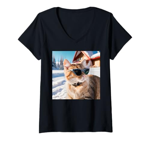 Damen Lustige Katze in Lappland T-Shirt mit V-Ausschnitt Damen Lustige Katze in Lappland T-Shirt mit V-Ausschnitt von Finnish Cats And Cat In Finland Apparel